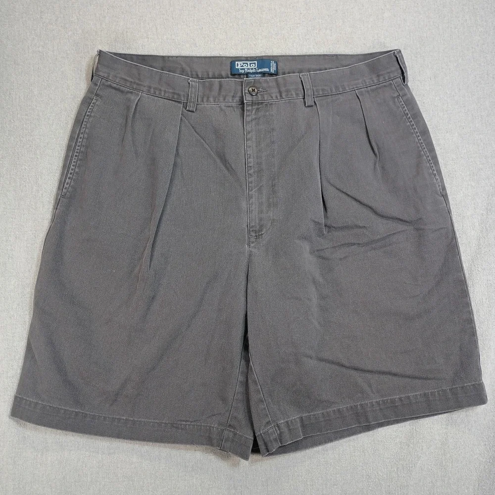 Vintage 90s Polo Ralph Lauren Mens 37 Gray Tyler Pleated Chino Shorts Classic